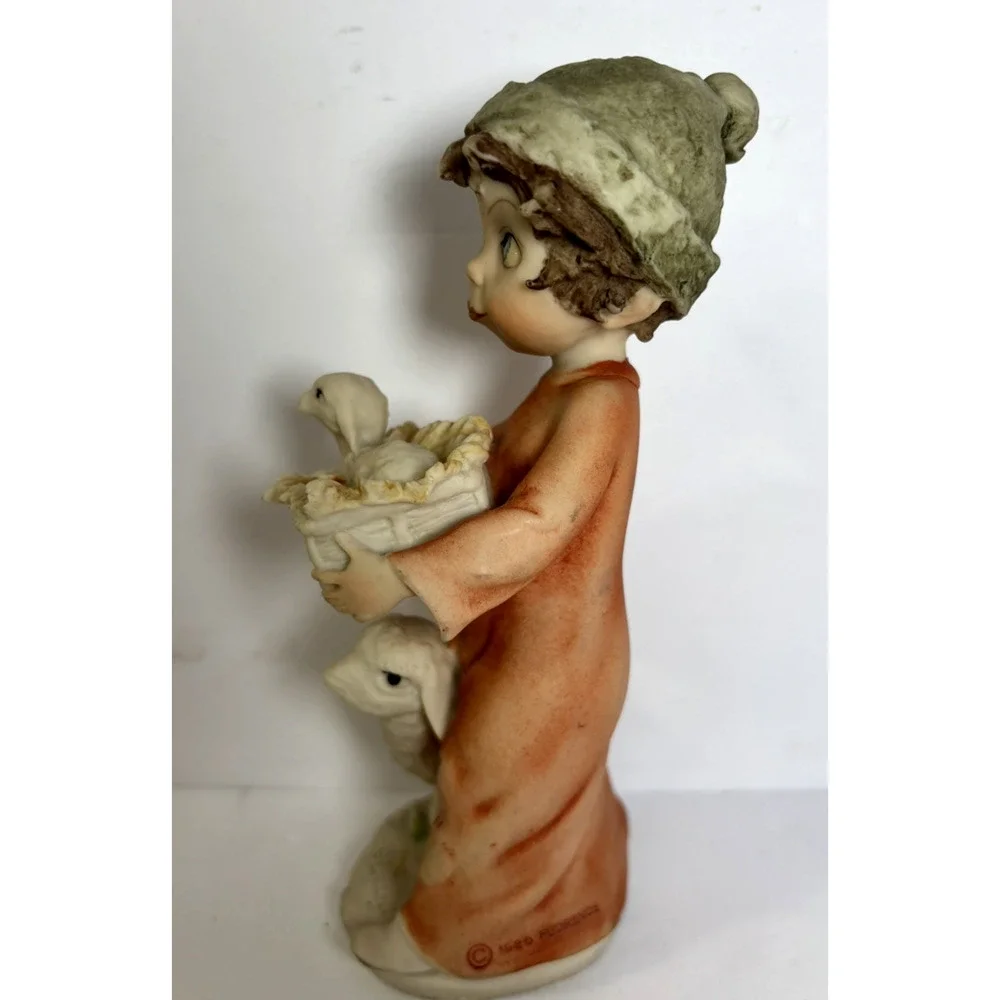 Giuseppe Armani Signed Boy Figurine Sheep Florence Italy Resin 6.5